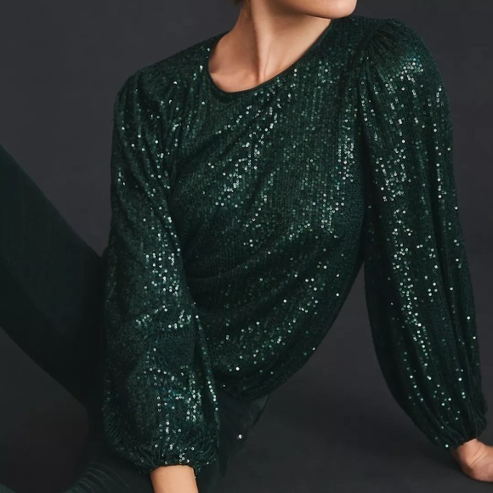 Anthropologie Flat White Sequin Top